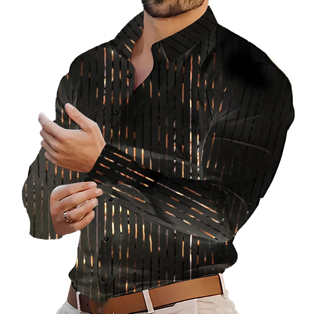 Mens Striped Long Sleeve Blouse Button Down Shirts Business Party Evening Dress