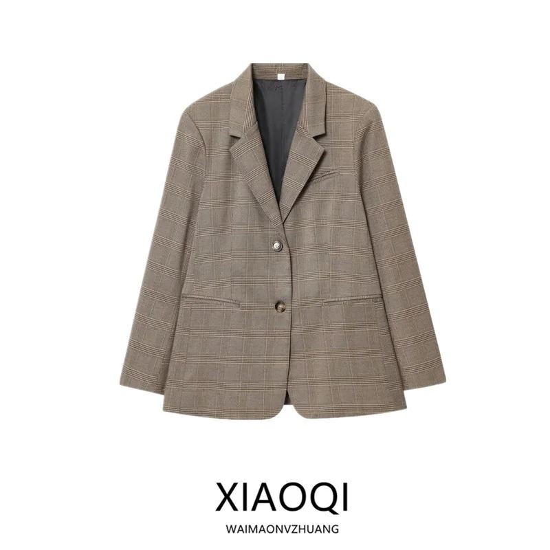 

Осень 2023, женский универсальный льняной костюм с v-образным вырезом на одной пуговице, повседневная модная верхняя одежда Jaet