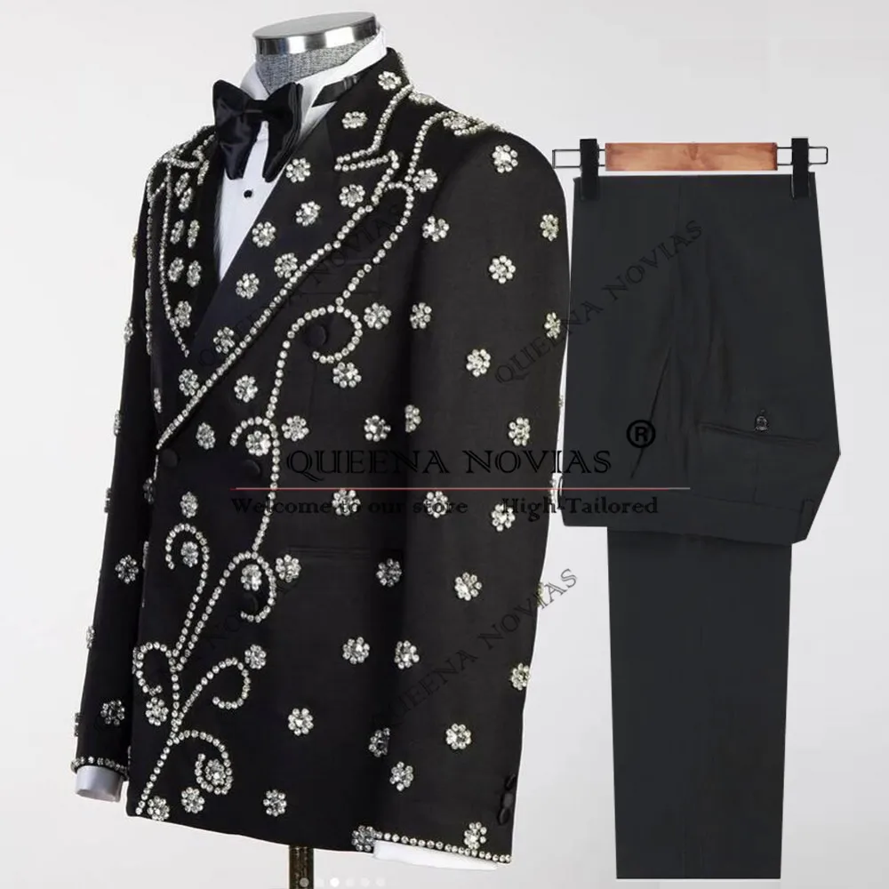 

Мужские двубортные костюмы с камнями из бисера, пиджак для выпускного вечера, комплекты из 2 предметов по индивидуальному заказу, мужские платья, свадебный смокинг жениха, terno masculino