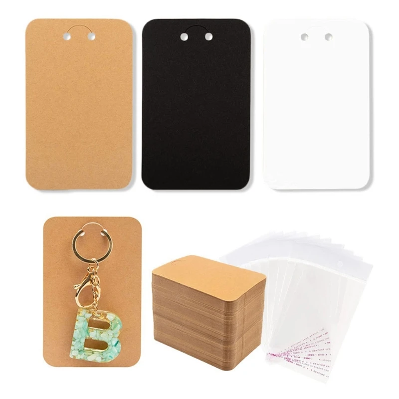 50Pcs Keychain Display Card Hanging-Keychain Packaging Selling Card Keychain Display Blank Cards Brown Paper Jewelry Cards