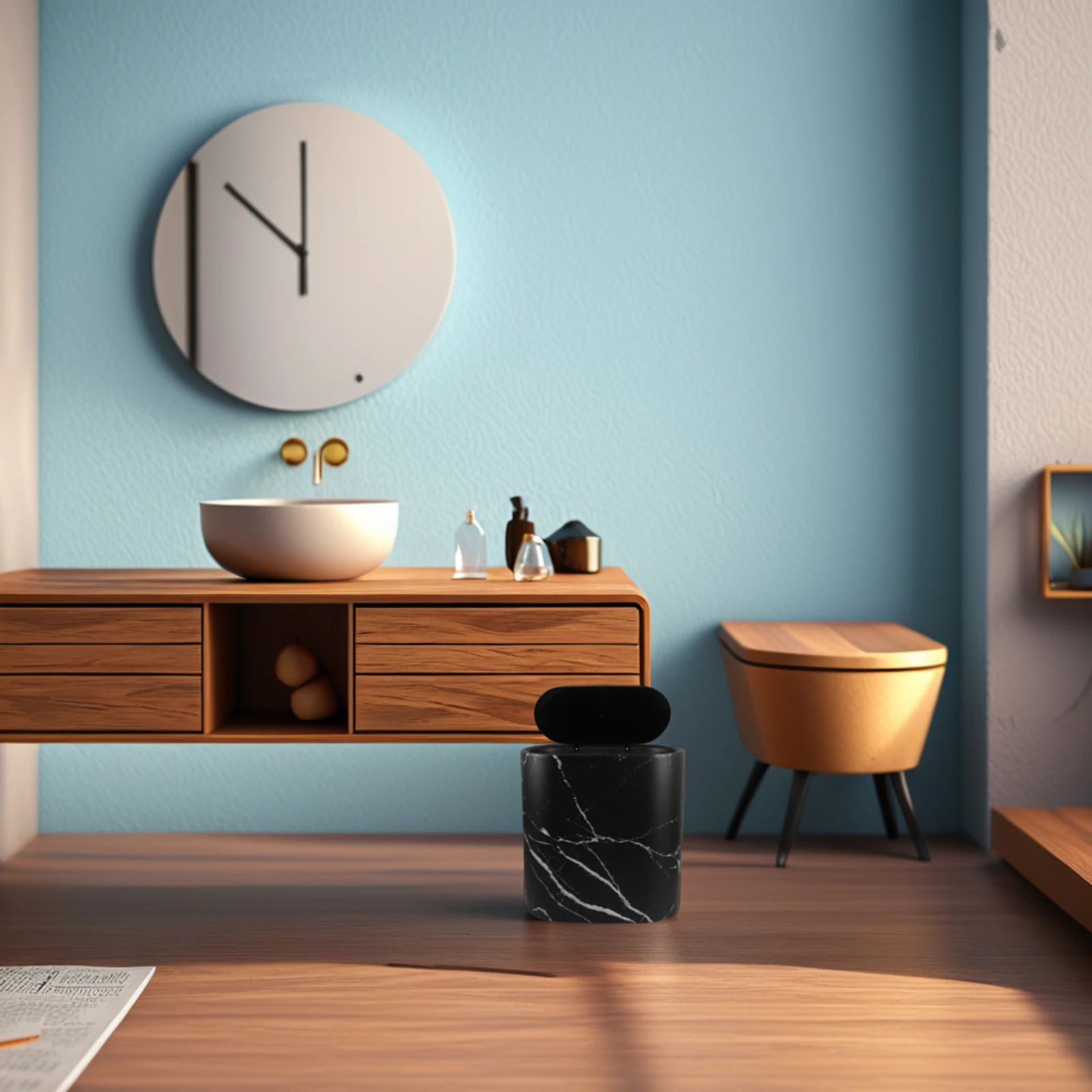 

Slim Marble Trash Bin Plastic Wastebasket Narrow Space Garbage Container Kitchen Bathroom Bedroom Office Small Trash Can