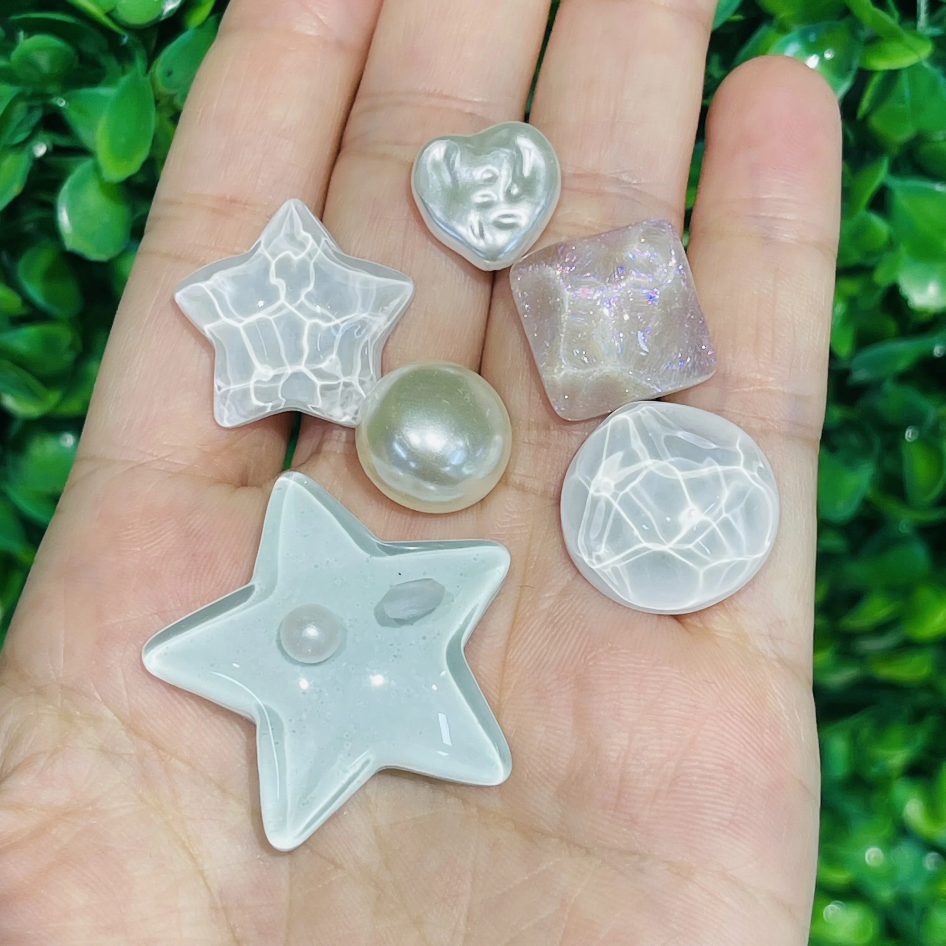 

6Pcs Simple Star Heart Pearl Resin Shoe Charms Woman Fashion Clog Buckle Decorations Fit Birthday Gifts