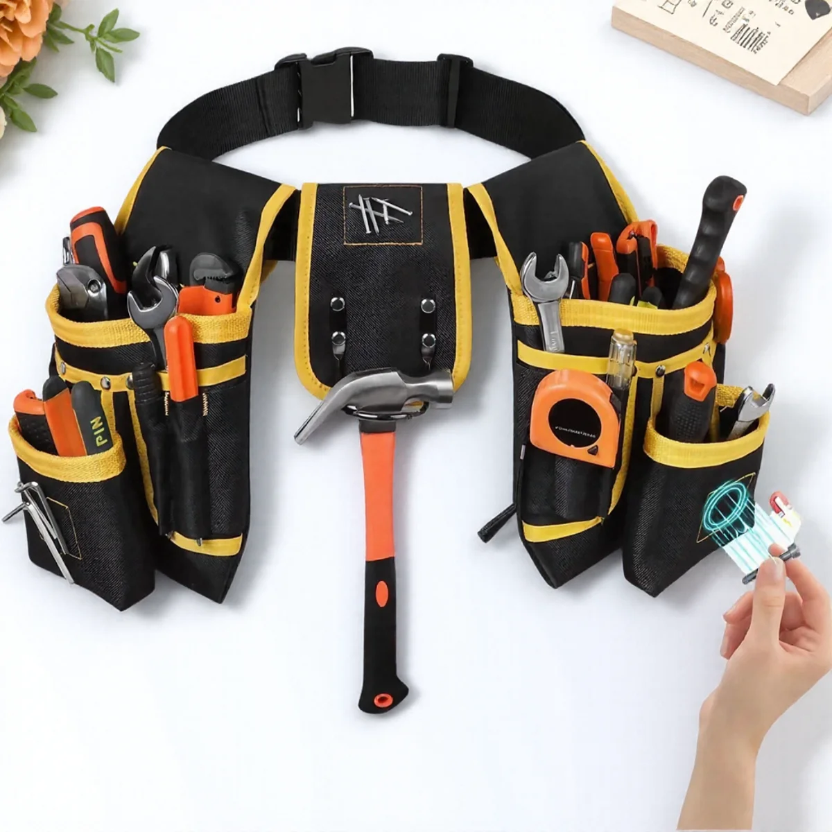

Ремень для инструментов с 26 карманами для мужчин, регулируемая поясная сумка с магнитным держателем для инструментов, прочный для мастеров-плотников