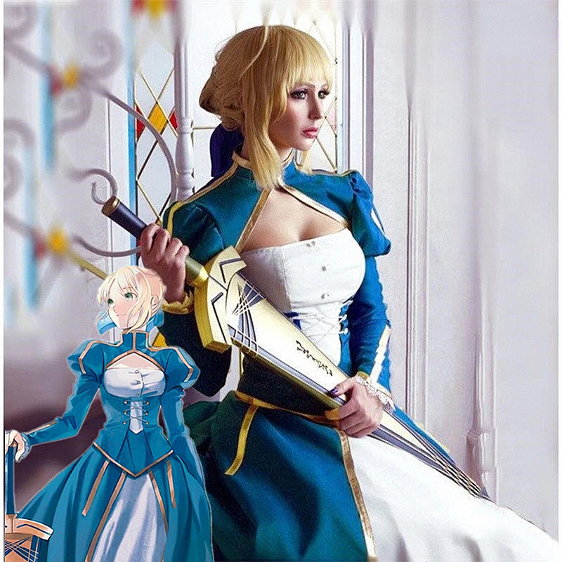 

Аниме Fate/stay Night Fate Zero Saber Cosplay Arturia Pendragon, голубой белый боевой костюм, костюм, одежда, полный комплект