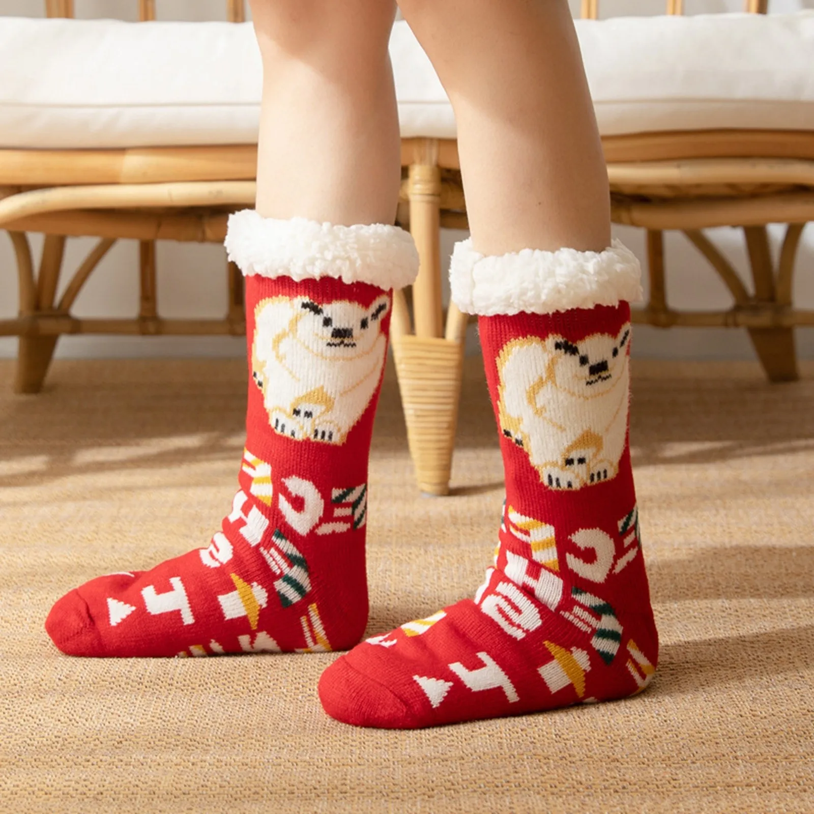 Christmas Socks Ladies Floor Socks Snow Socks Thick Velvet Home Sleep Socks Stocking for Pet Bunny Thigh High Pantyhose Pack