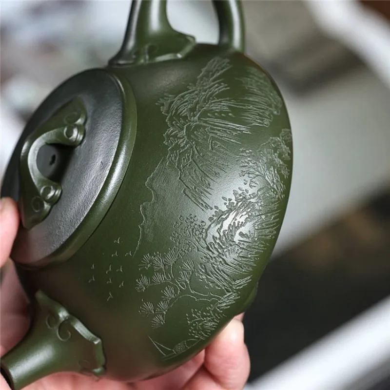 Imagem -03 - Handmade Esculpido Argila Roxa Chinês Bule Yixing Pot de Argila Roxa Paisagem Ruyi Pedra Concha Original Mina Argila Verde