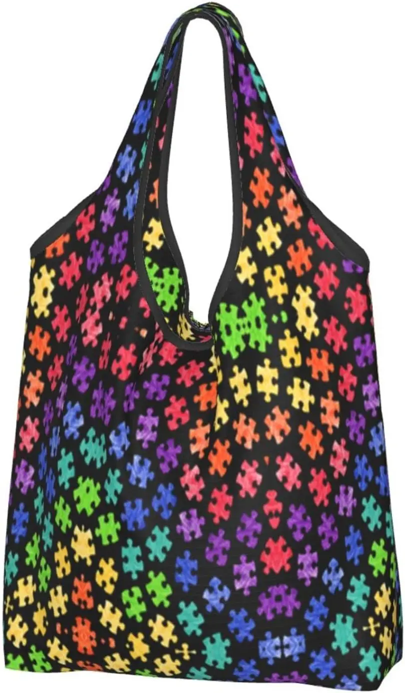 

Autism Awareness Reusable Grocery Bags Colorful Shopping Bags Washable Foldable Carry Pouch Tote Gift Bags Durable No Zipper