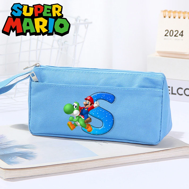 Piórnik Super Mario Bro dla Chłopców Dziewcząt Kreskówka Litera A-Z Drukowany Piórnik Uczniowski Organizer na Artykuły Papiernicze Szkolne