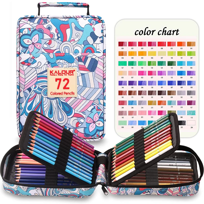 kalour premium lapis coloridos grupo canetas de desenho de nucleo macio slot de ziper estojo de lapis ideal para mistura de camadas conjunto de 72 cores 01