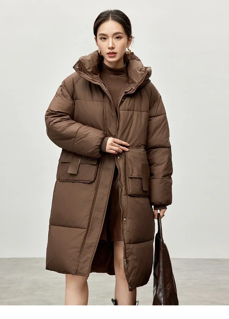 SENTUBILA Straight Hooded Parkas Women Winter 2024 Thick Solid Oversized Cotton Coat Casual Mid-length Outwear Female W44M57388