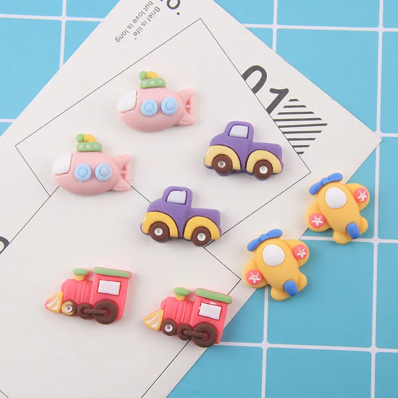 100pcs Kawaii Cute Airplane Car Train Flatback Resin Cabochon Scrapbooking Fit Phone Deco Parts DIY Hair Bows Center Accessories