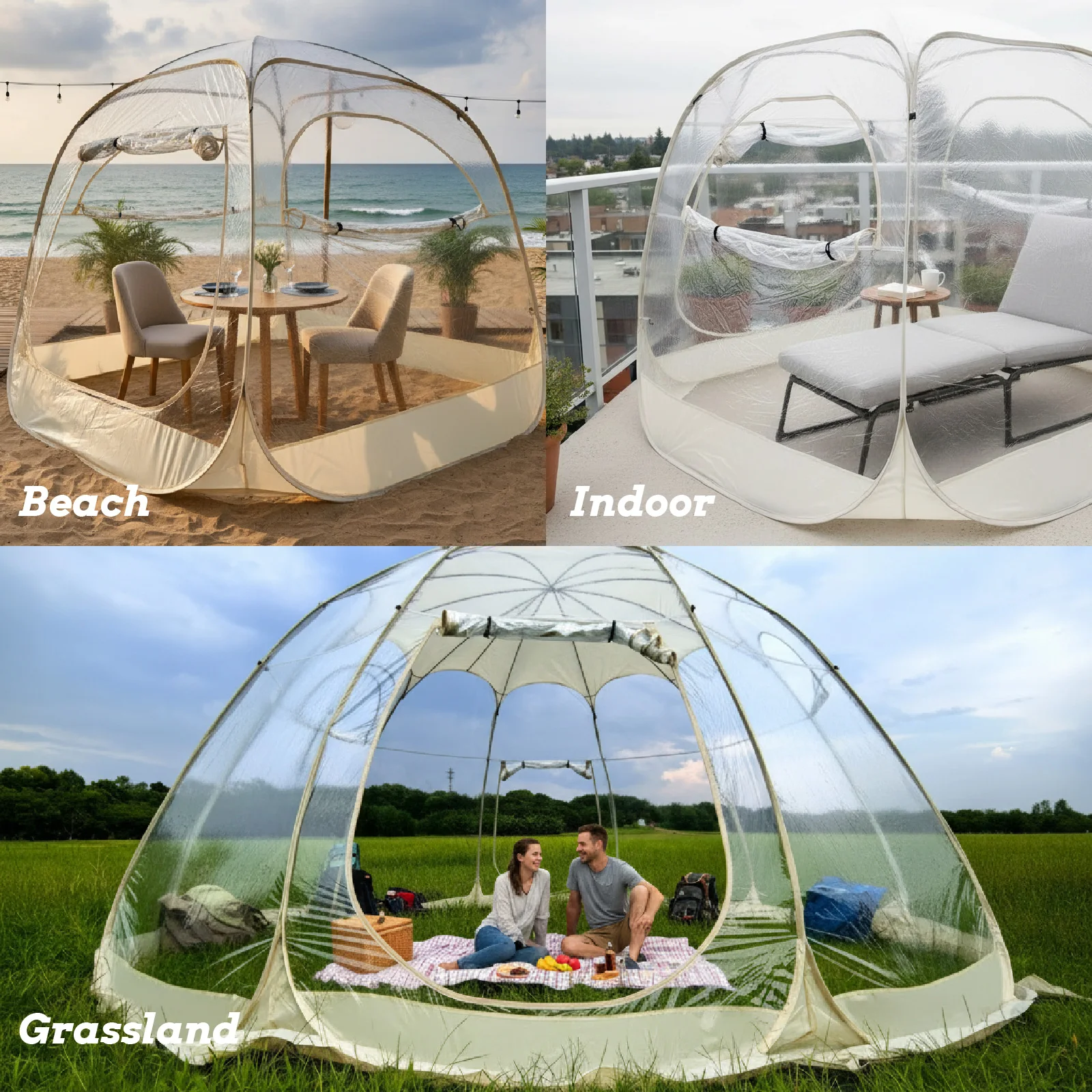 2-4 Person Pop Up Bubble Tent for Glamping Camping, Clear View Dome Shelter, Transparent Gazebo for Nature Trips