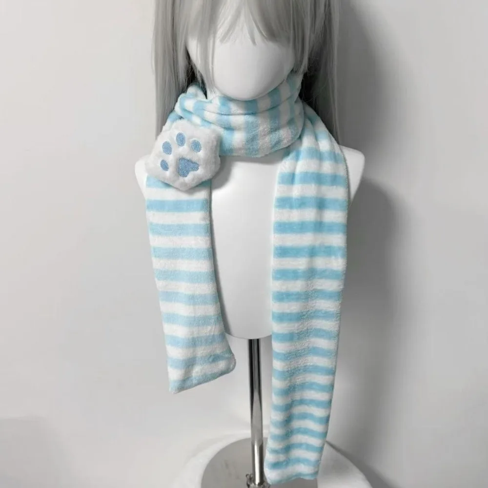 Fashion Winter Knitted Scarf Y2K Warm Cat Paw Scarf Kawaii Soft Stripe Scarf Outdoor