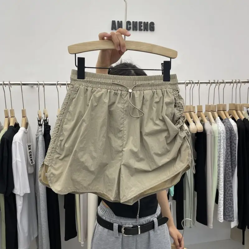 Summer New Fashion All-match Solid Color Shirring Summer FashioWomen's Clothing Casual Loose Elastic High Waist Pants for Female