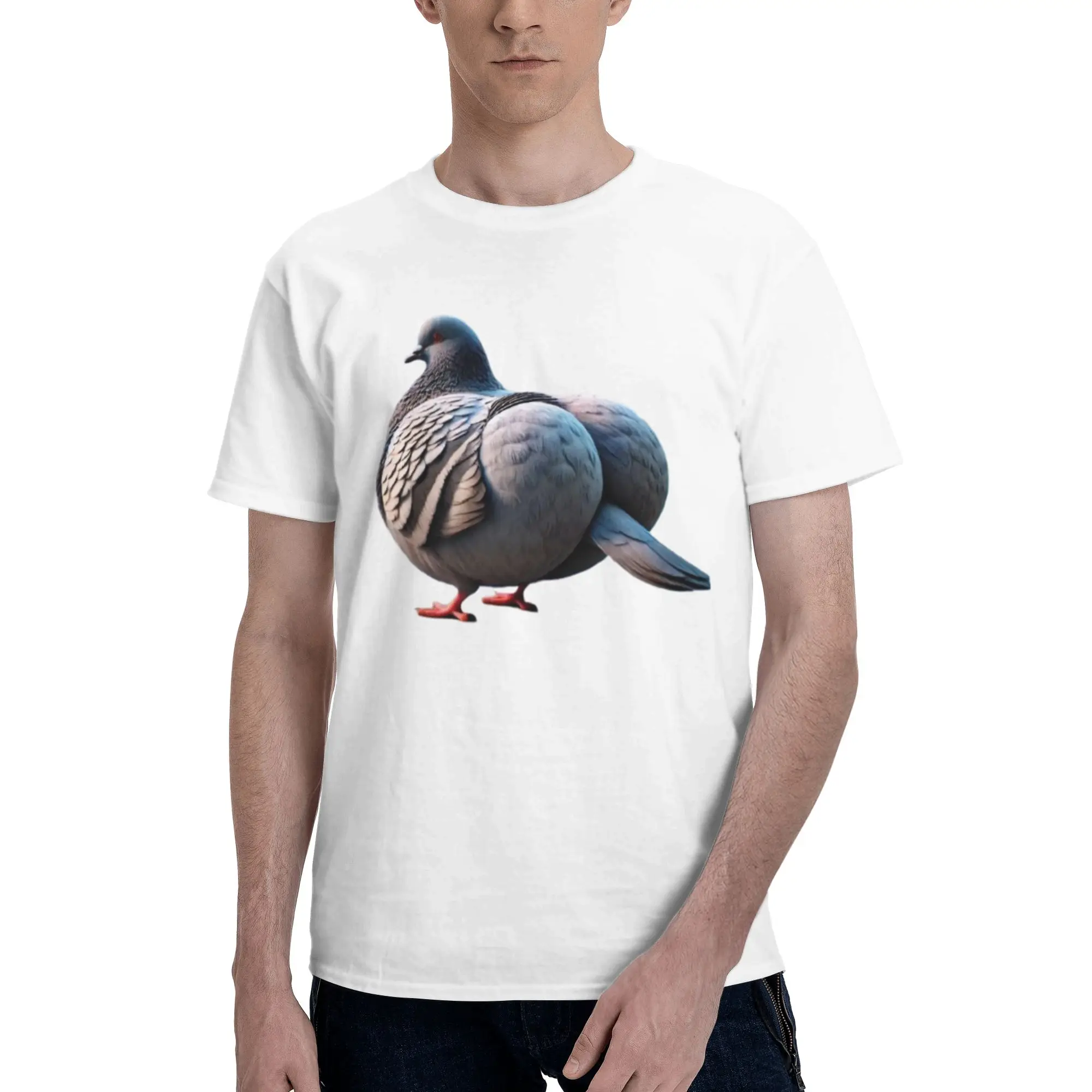 Big booty Men T Shirts pigeon meme Unique Tees Short Sleeve Round Neck Pure Cotton Printed Clothing T-Shirt