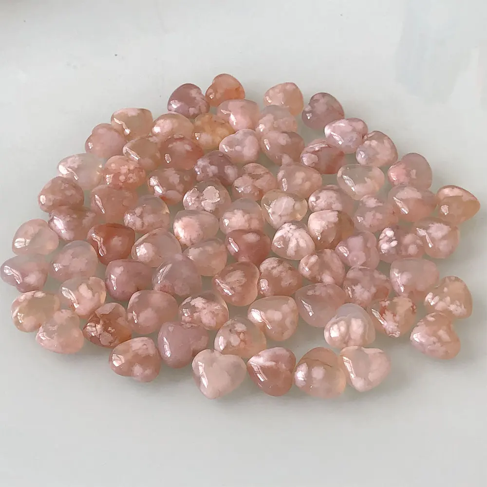 2pc/Lot Random Natural Mini Flower Agate Love Heart Quartz Crystal Healing Stone Carving Reiki Crafts DIY Sakura Cherry Blossom