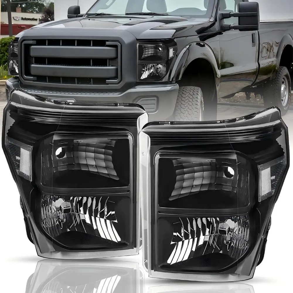 

Halogen Headlight Assembly Set Fit for 2011 to 2016 Ford F-250 F-350 F-450 F-550 Super Duty Headlamp (Black Housing with Clear R