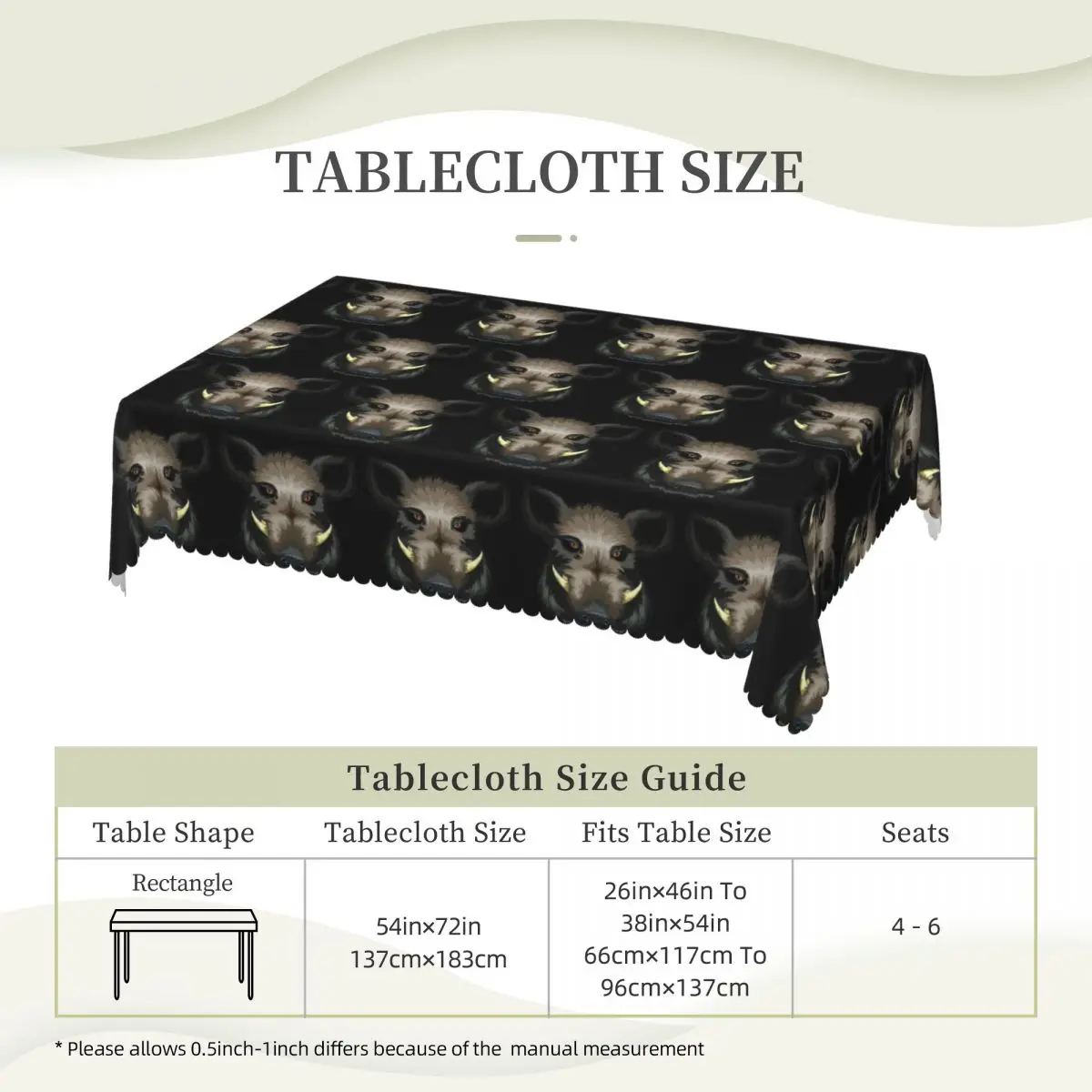 Funny Wild Pig Hunting Customized Rectangular Tablecloth Waterproof Table Cover for Dining Events Table Cloth