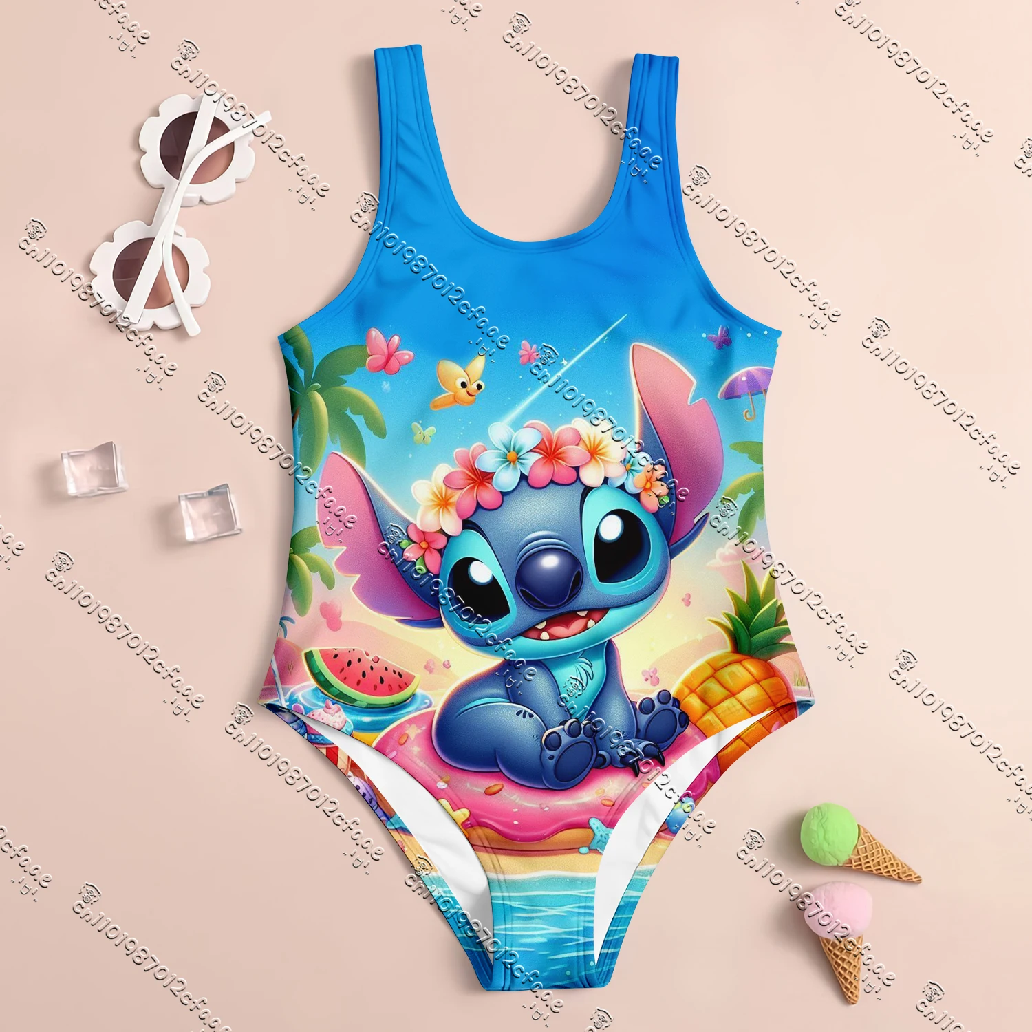 

2025 Miniso Cute Stitch 3D Print One-Piece Swimsuit Summer Kids Girls Women's Swimsuit Breathable Quick-Drying Seaside Clothes