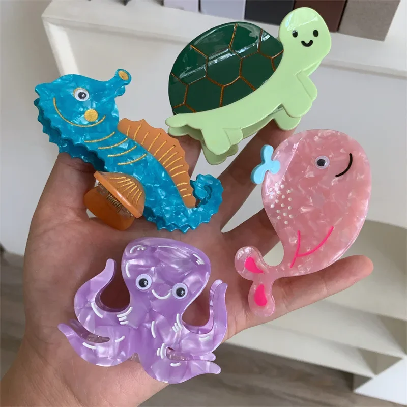 

Cartoon Seahorse Marine Acetate Hair Clips Cute Octopus Whale Shark Animals Turtle Hair Claw Hair Accessories For Women