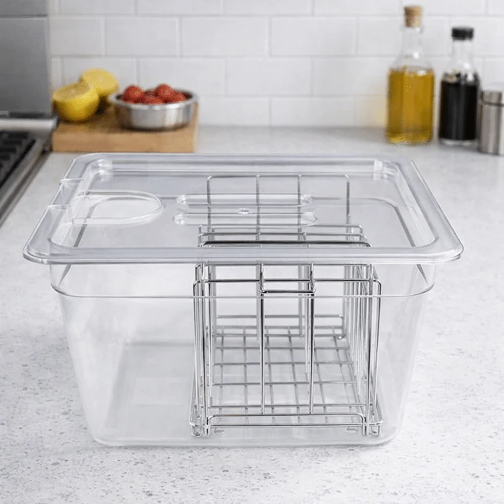 

Контейнер для су-вид большой емкости с решеткой и крышкой, прозрачный, из пищевого пластика, с мерной шкалой, для су-вид-аппарата, резервуар для воды