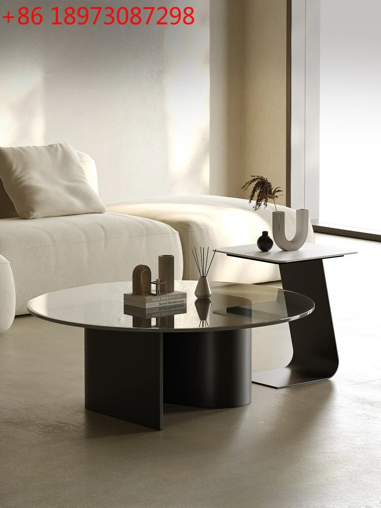

Итальянский минималистичный круглый журнальный столик из закаленного стекла для маленькой квартиры, высококачественная комбинация из нержавеющей стали специальной формы