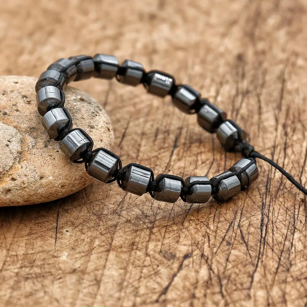 Handmade Jewelry 8mm Hematite Braided Bracelet for Men No Magnetic Strand Charm Bracelet Yoga Healing Health Mens Bracelet