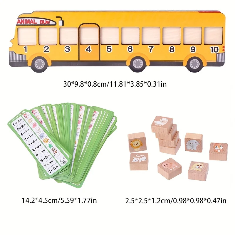 Wooden Animal Bus Puzzle Toy Kids Math Educational Animal Block Number Matching Game Montessori Toddlers Learning Teaching Aids