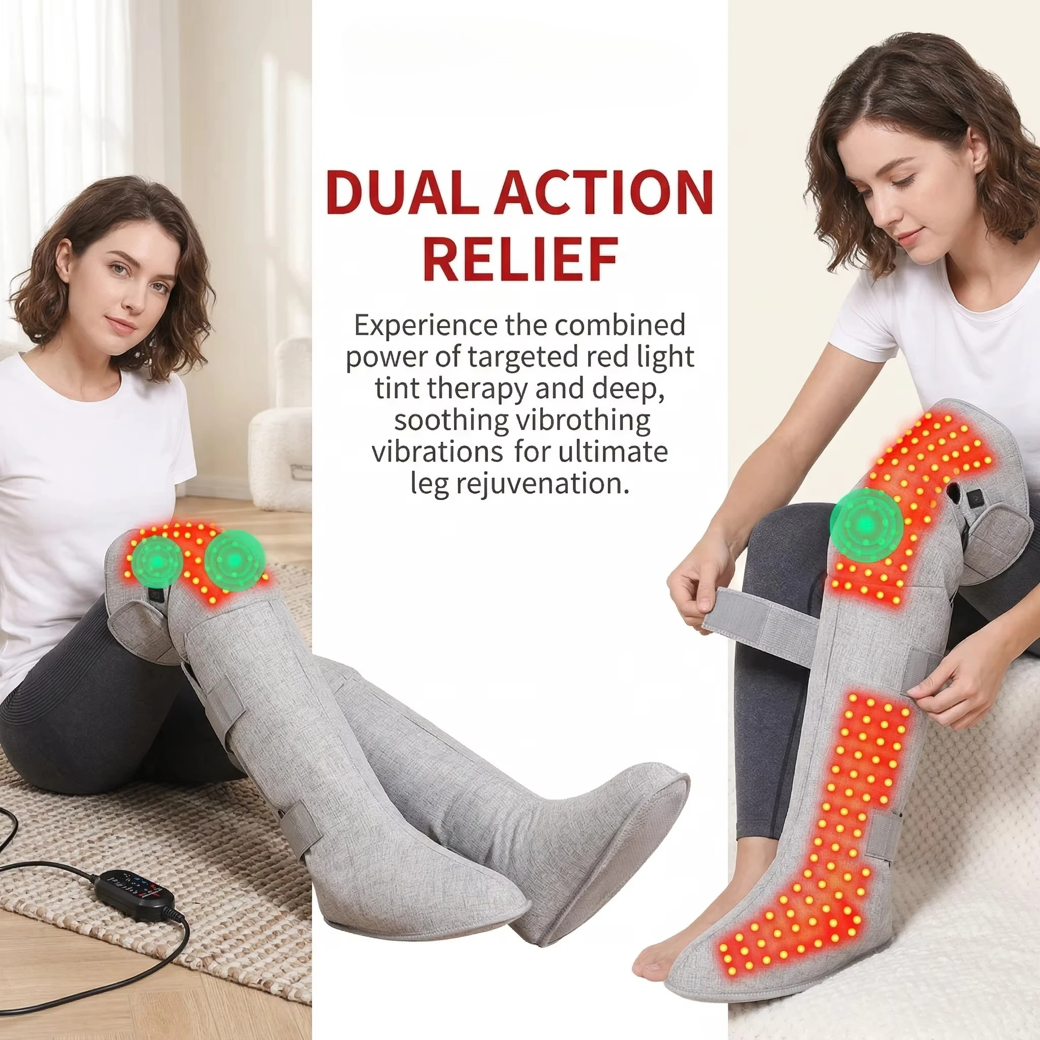 Red Light Heated Long Boots Leg Massager Hot Compress Muscle Relaxation Joint Comfort Leg Care Anti-fatigue Relieve Stress