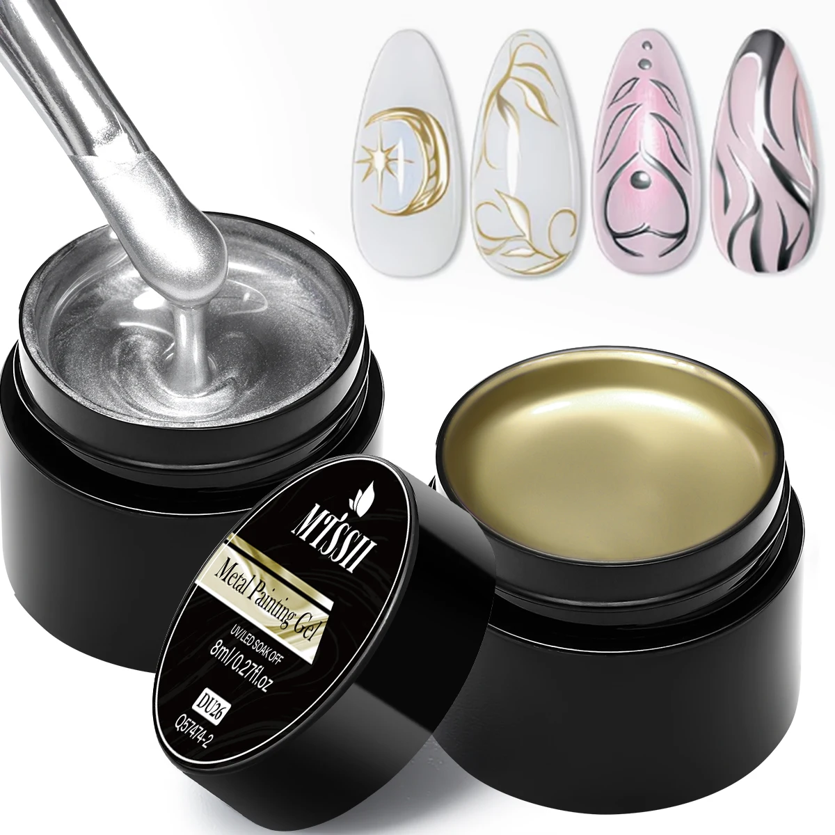 8ml Metal Painting Gel Nail Polish No Wipe Mirror Chrome Metallic Liner Gel Gold Silver Rose Gold 3D Nail Art Drawing Gel Nails