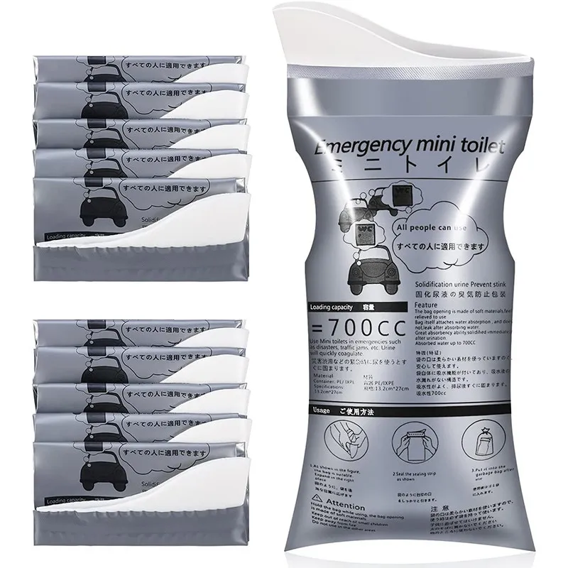 12Pcs Disposable Portable Emergency Toilet Bags 700ml Absorbent Gel Zipper Seal Odor Proof Camping Travel Disaster Kit