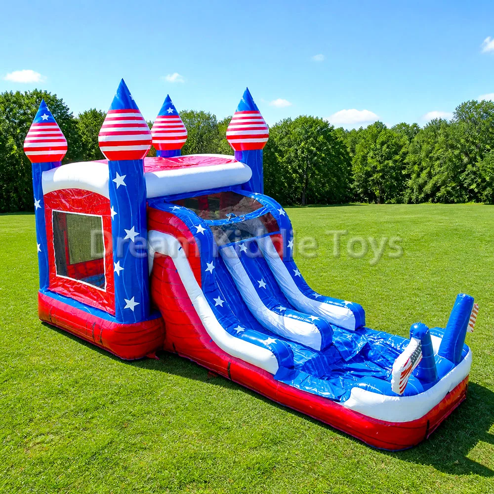 Commercial Bounce House with Slide USA Theme PVC Inflatable Castle for Outdoor Playground