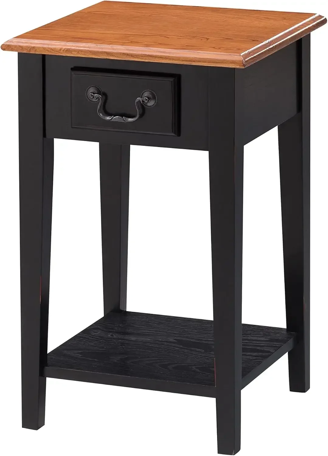 

One Drawer Square Side Table with Shelf, Medium Oak and Slate Black, 15" W