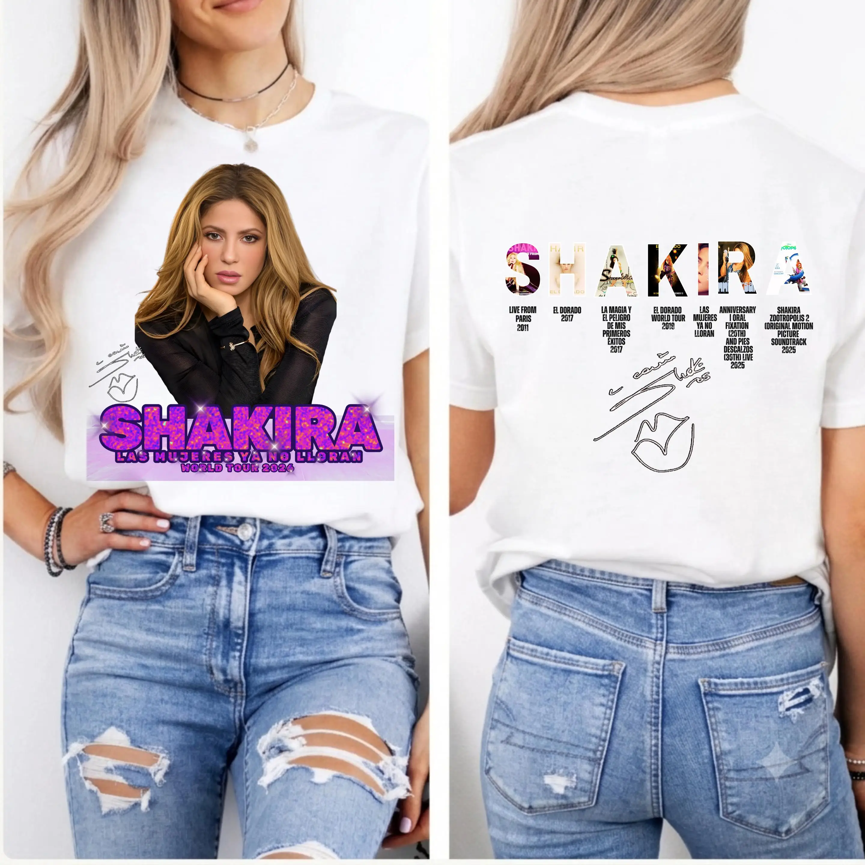 Shakira Las Mujeres Ya No Lloran Tour 2026 T-Shirt, Shakira Konzert-T-Shirt, Geschenk für Latein-Pop-Fans, beidseitiges Tour-T-Shirt – Detail 6