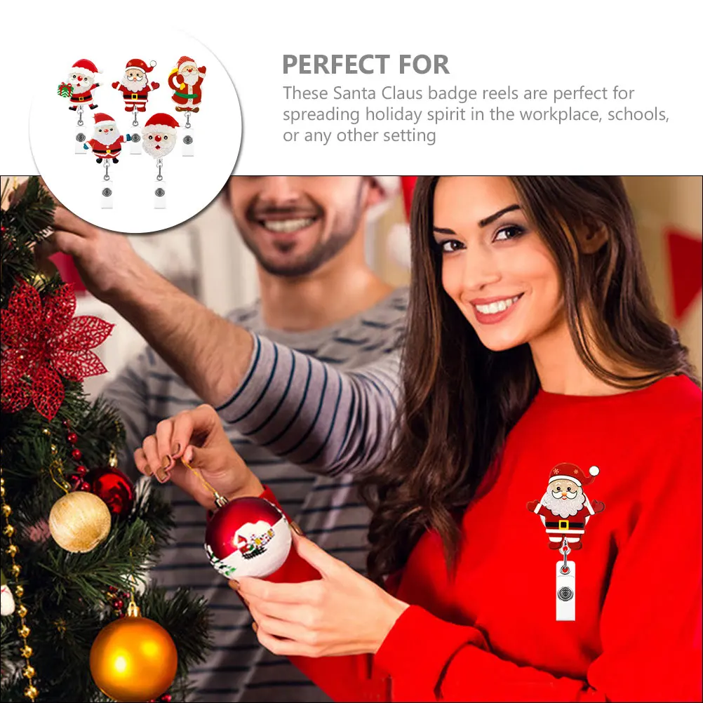5 pezzi di porta badge retrattile per Babbo Natale porta badge per infermiera di Natale porta carte d'identità da lavoro accessorio per carte di Natale