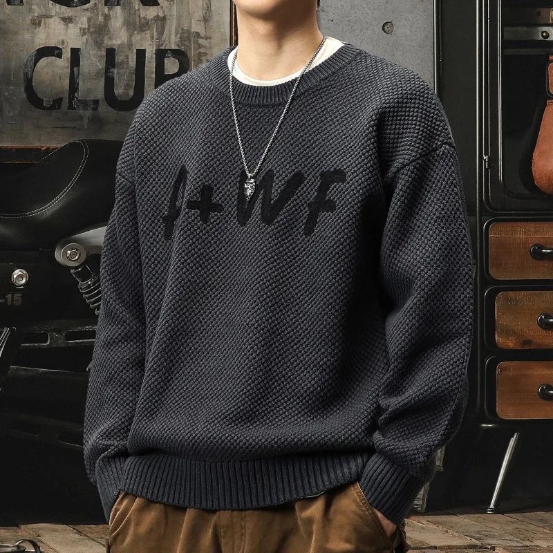 Pullover Männer Lose Warme Herbst Winter Brief Chic Oansatz Alle-spiel 3 Farben Gestrickte Weiche Einfache Casual Neue vintage Ulzzang Cool