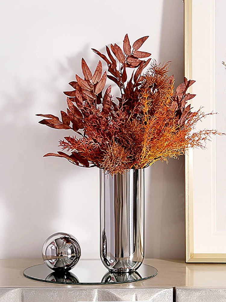 Nordic Modern Sliver Vase Metal Stainless Steel Dried Flowers Luxury Stand for Flowers Home Design Living Room Decoration Gift