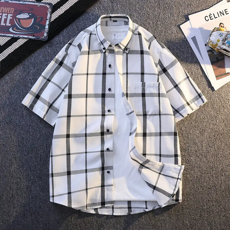

Men's Summer Collar Short Sleeve Check Pattern Printed Men's Latest Model on Ventilation