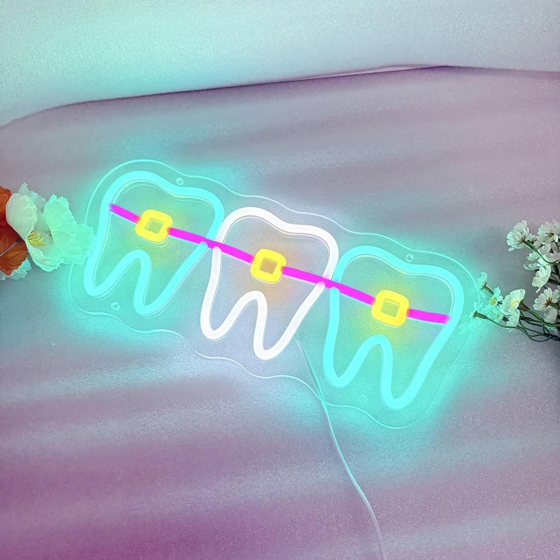 Tooth with a Brace Neon Sign,Teeth Braces Led Neon,Dental Braces Neon Sign,Dental Clinic Neon Sign,Custom Orthodontist Sign