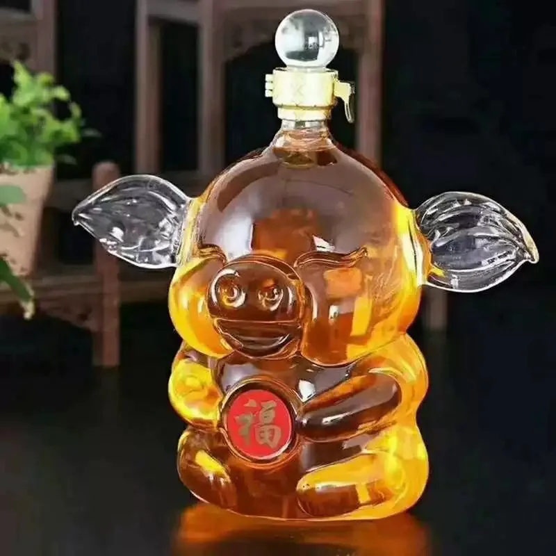 

Pig Shape Chinese Zodiac High Borosilicate Glass Liquor Infusion Bottle Creative Animal Wine Infuser For Home Bar Gift Set