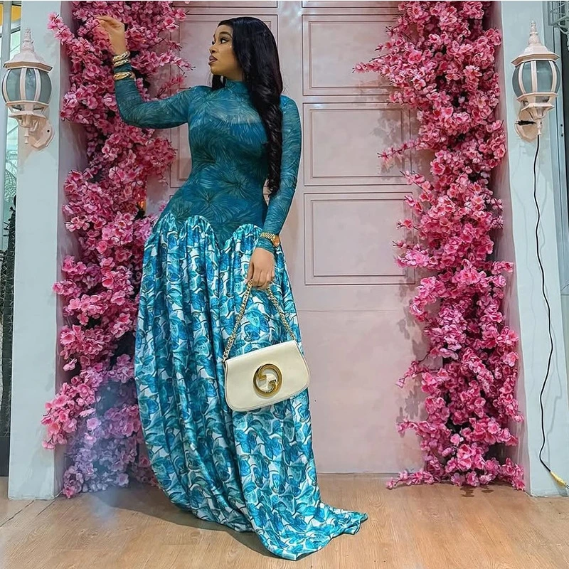 Folha impressão retalhos blusa midi a linha maxi vestido para mulheres elegante boho noite festa de aniversário casamento convidado outfit para adolescentes