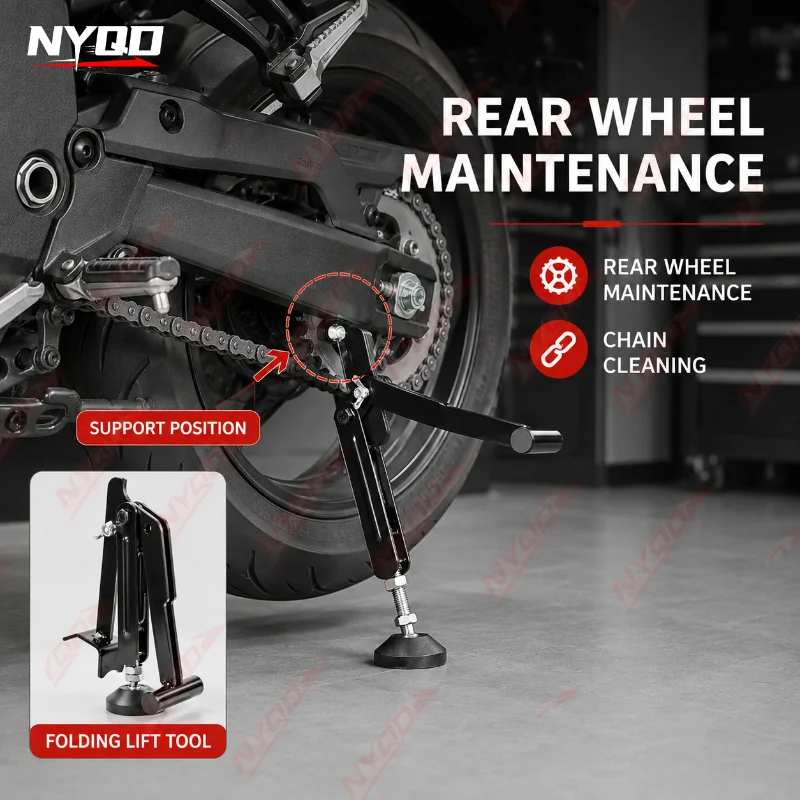 Portable Motorcycle Lift Stand Folding Parking Support Bracket Maintenance Tool for Chain Cleaning Rear Wheel Repair