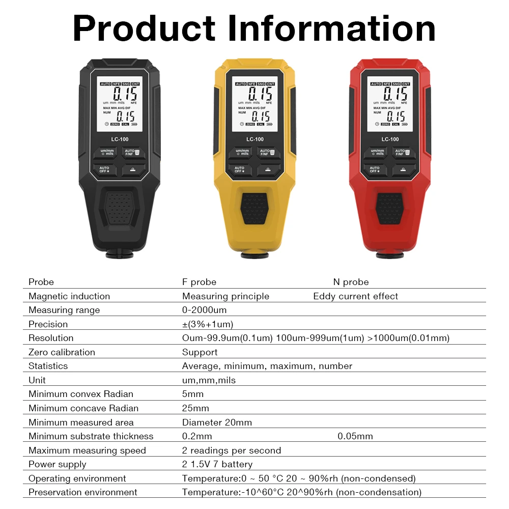 0-2000UM Car Paint Thickness Gauge Fe & NFe Film Digital LCD Coating Automatic Thickness Tester Manual Auto Paint Tools view 2