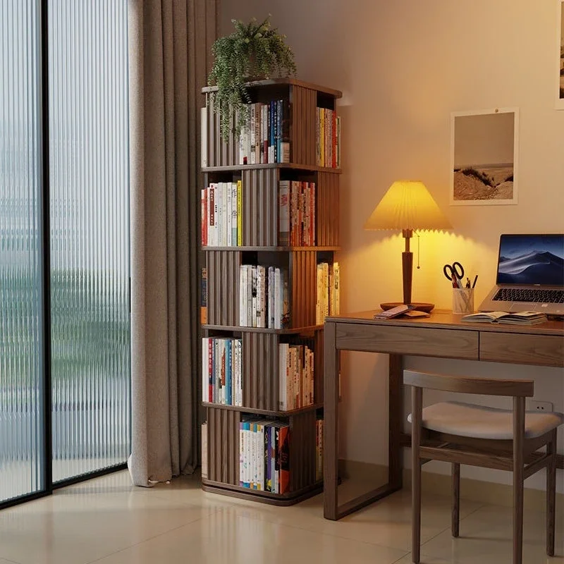 Solid wood rotating bookshelf 360-degree household children's multi-layer bookcase, storage and movement, floor-to-ceiling