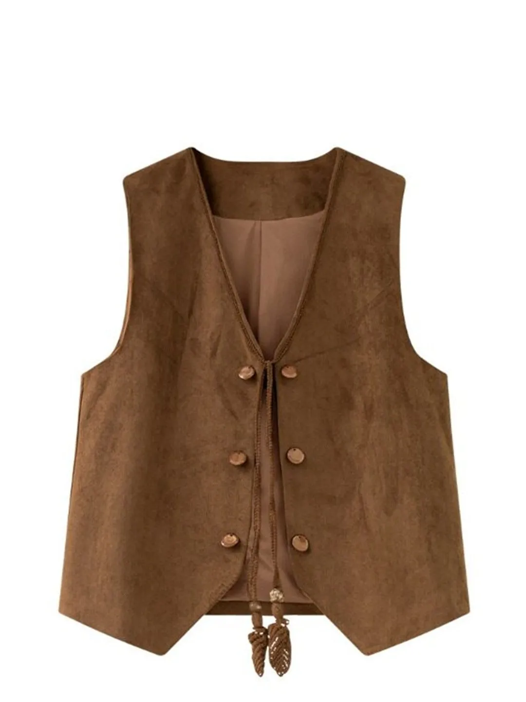 Short Suede Vest Women's Spring Outerwear Sleeveless V-Neck Faux Suede Fashion Commute Style Regular Thickness Single Button