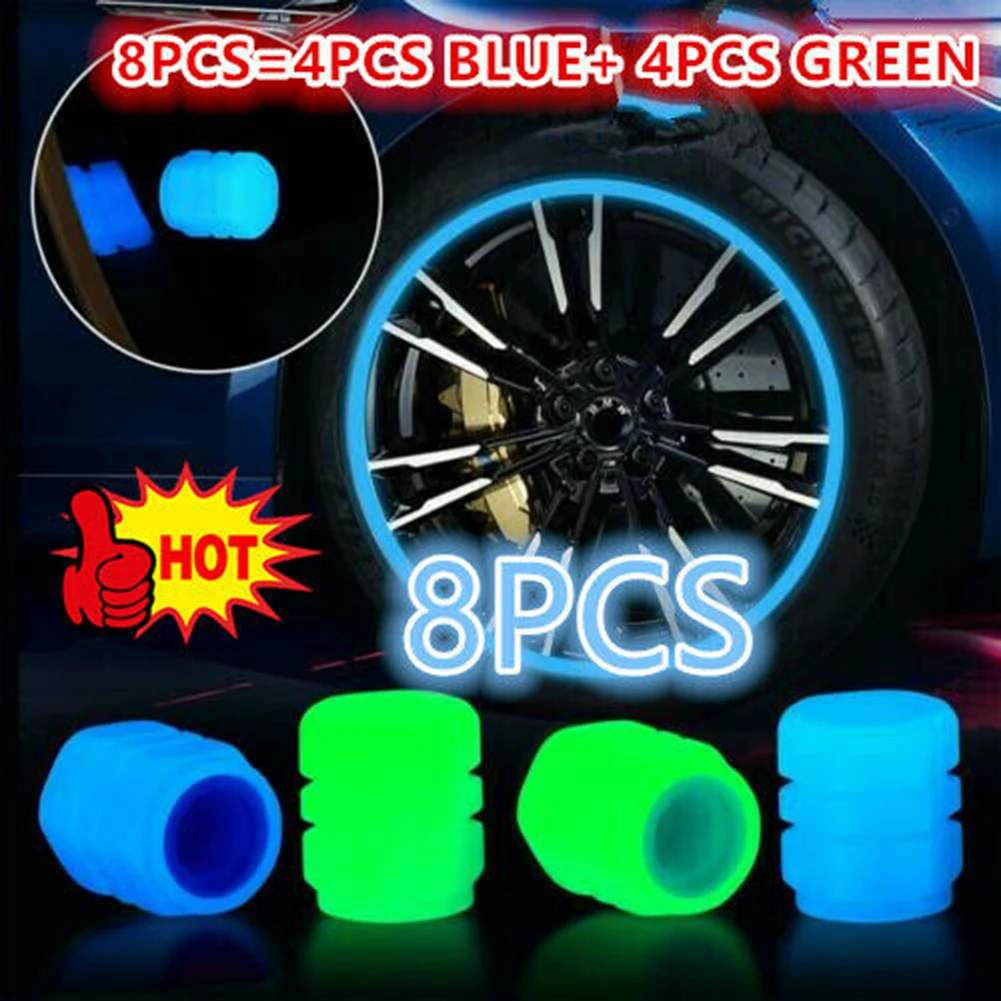 8pcs tire luminous valve tire valve stem covers Motorcycle Bicycle Wheel Hub Luminous Valve Stem Caps Car Fluorescent valve