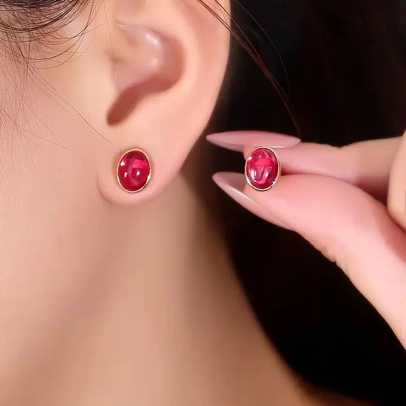 MUSHAN Custom Jewelry 10k 14k 18k Gold Stud Earrings Luxury Lab Grown Ruby Women Wedding Anniversary Earrings Stud Ear Pin Jewel view 6