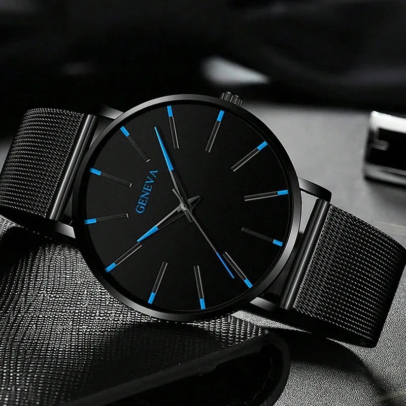 2pcs/set Men Women Business Quartz Watch Minimalist Fashion Stainless Steel Band Wrist Watch & Bracelet, Gift For Him Her
