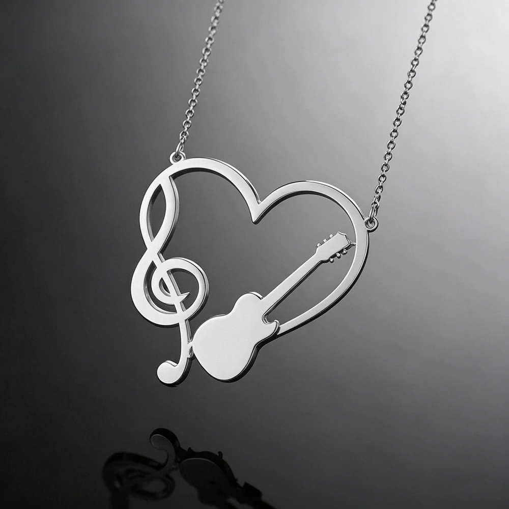 Sipuris Personalisierte Namens-Logo-Halskette aus Edelstahl, Musiknoten, Liebesherz, Namensschild, Goldener Choker, Modeschmuck, Geschenke – Detail 8