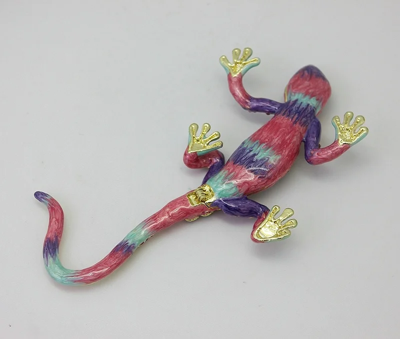 SHINNYGIFTS Enamel Metal Craft Handmade Gecko Metal Chameleon Trinket Box